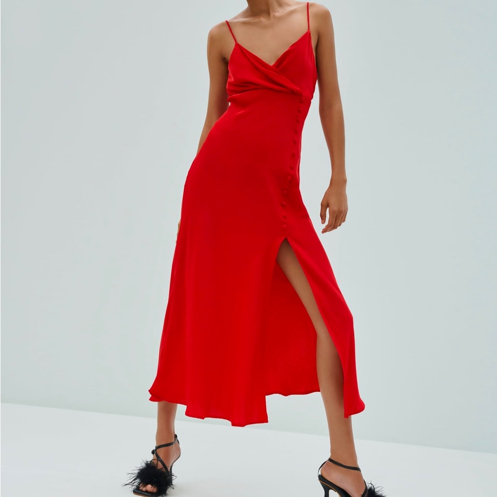 Zara Red Satin Slip Dress